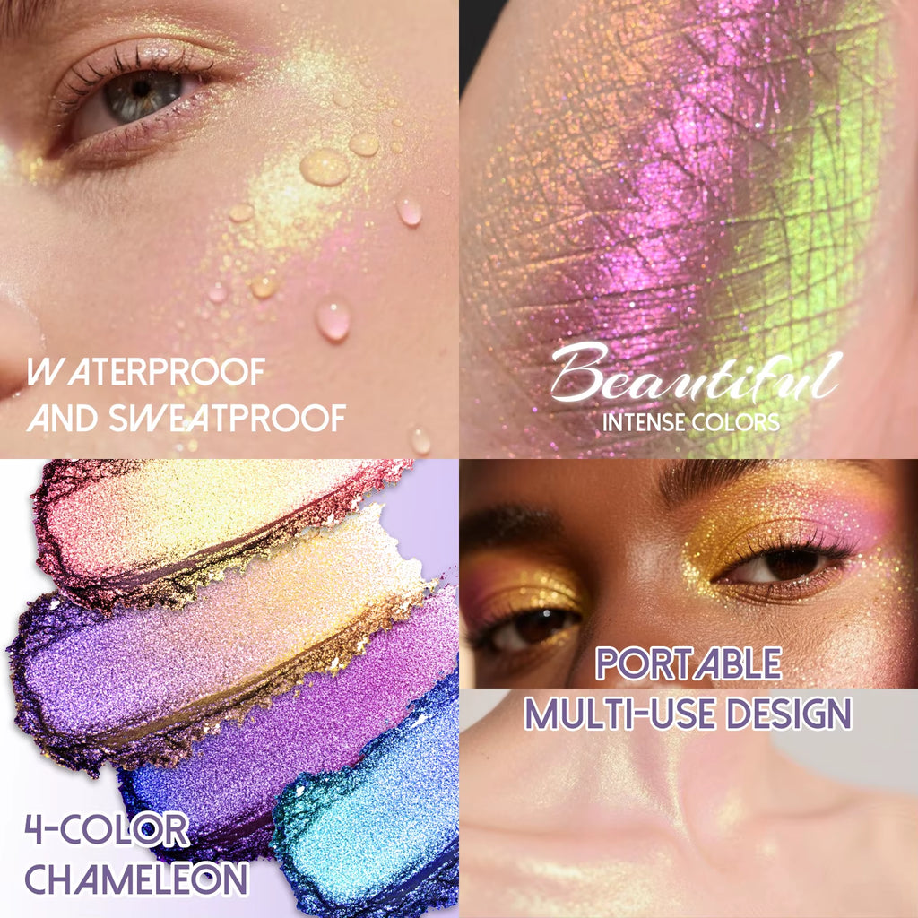 Palette Vegan Shimmer Multichrome Long-Lasting Eye Shadow Cosm 4 Colors Duochrome Eyeshadow
