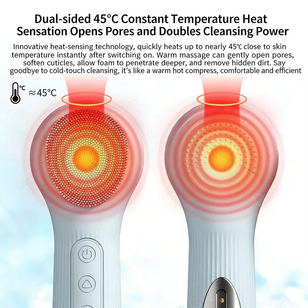 Double-Sided Eletrical Facial Cleansing Men Women Facial Cleansing Brush Heating Silicone Face Wash ...
