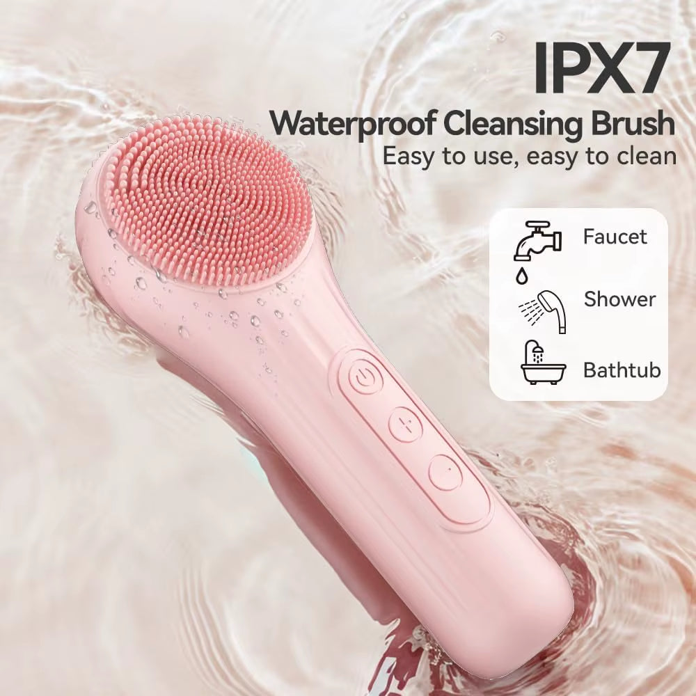 Silicone Face Scrubber Electric Facial Cleansing Brush with Heating Vibration Waterproof Face Wash B...