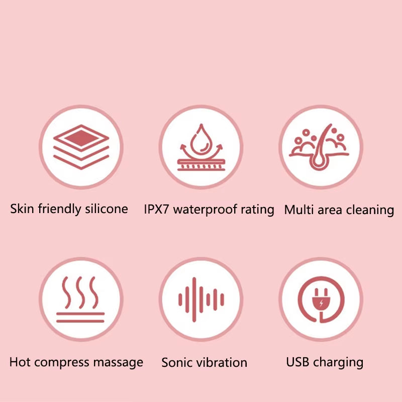 Electric Facial Cleaning Instrument Pore Cleansing Sonic Vibration Massage Silicone Brush Head Face ...
