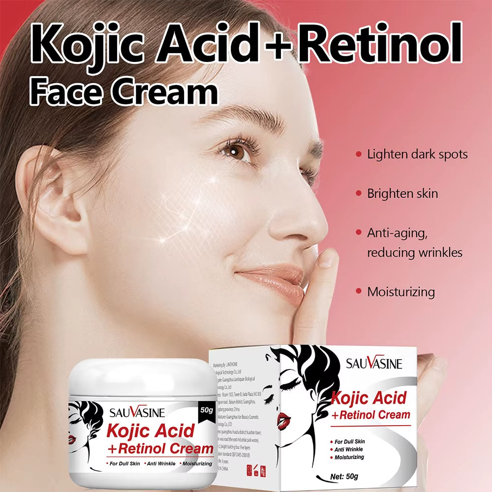 Kojic Acid Retinol Cream Skin Whitening Cream Remove Dark Spots anti Aging Brighten Moisturizer