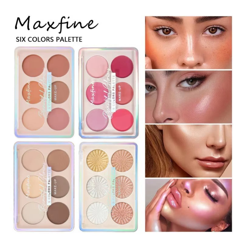 6-Color Blush and Contouring All-In-One Palette Pearlescent Matte Powder Face Blusher Glitter Highli face and cheek