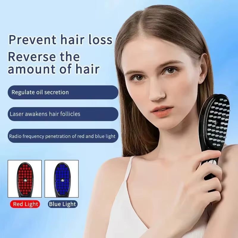 Anti Hair Loss Scalp Care Electric Massage Comb Red and Blue Light Therapy Scalp Vibration Massage B...