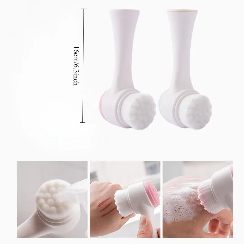 Silicone Face Brush, 2-In-1 Soft Silicone & Bristle Facial Cleansing Brush for Pore Cleaning & Gentl...