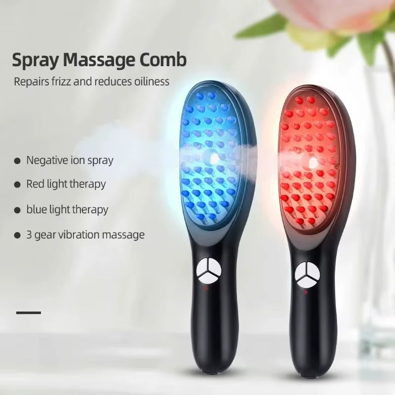 Electric Blue Red Light Therapy Massage Comb Scalp Massager for Hair Growth Negative Ion Spray Head ...