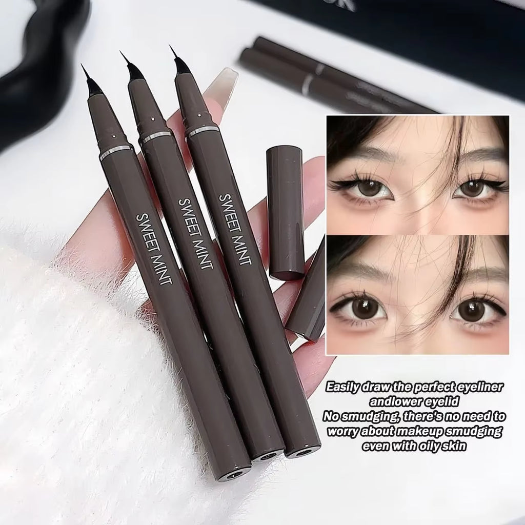 Curved Eyeliner Pen Quick Dry Liquid Eye Liner Easy to Draw Ultra-Fine Lying Silkworm Pencil Black B...