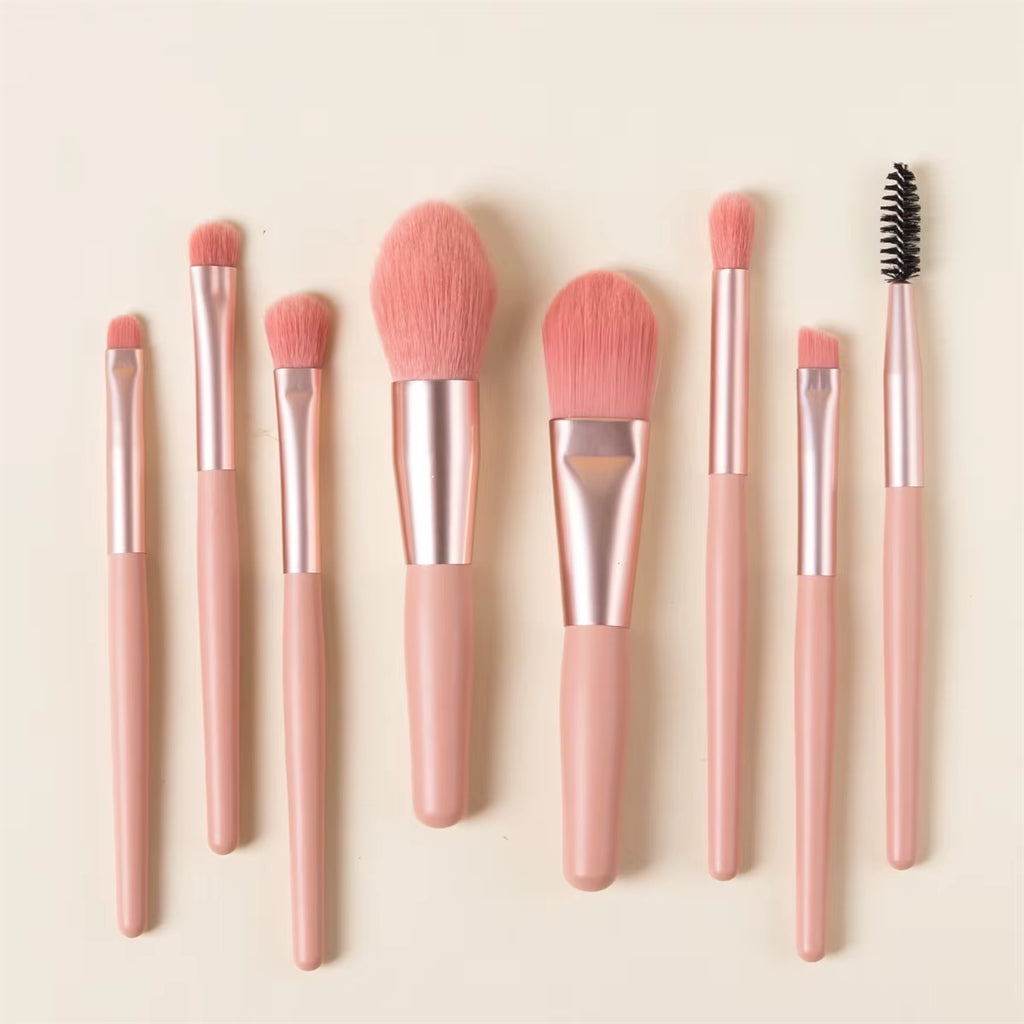 Mini Soft and Fluffy Makeup Brush Set, Perfect for Makeup Beginners, Used for Foundation, 8-Piece Mini Face & Cheeks