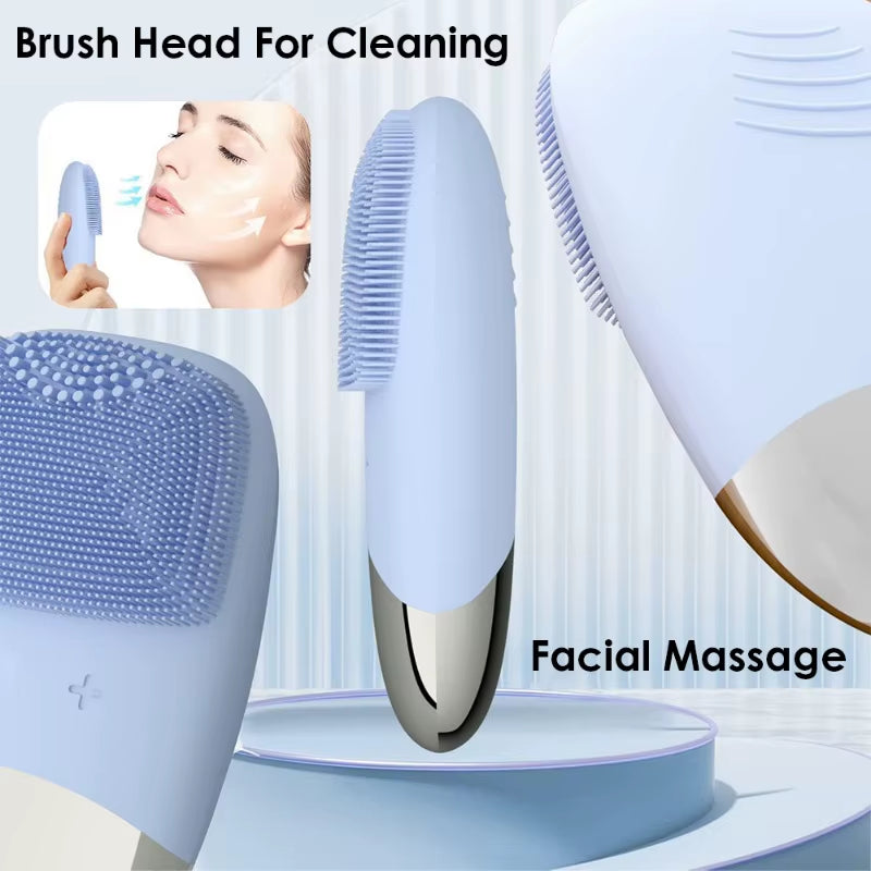 Electric Facial Cleansing Brush Silicone IPX7 Face Massager Facial Cleanser Sonic Vibration Cleaner ...