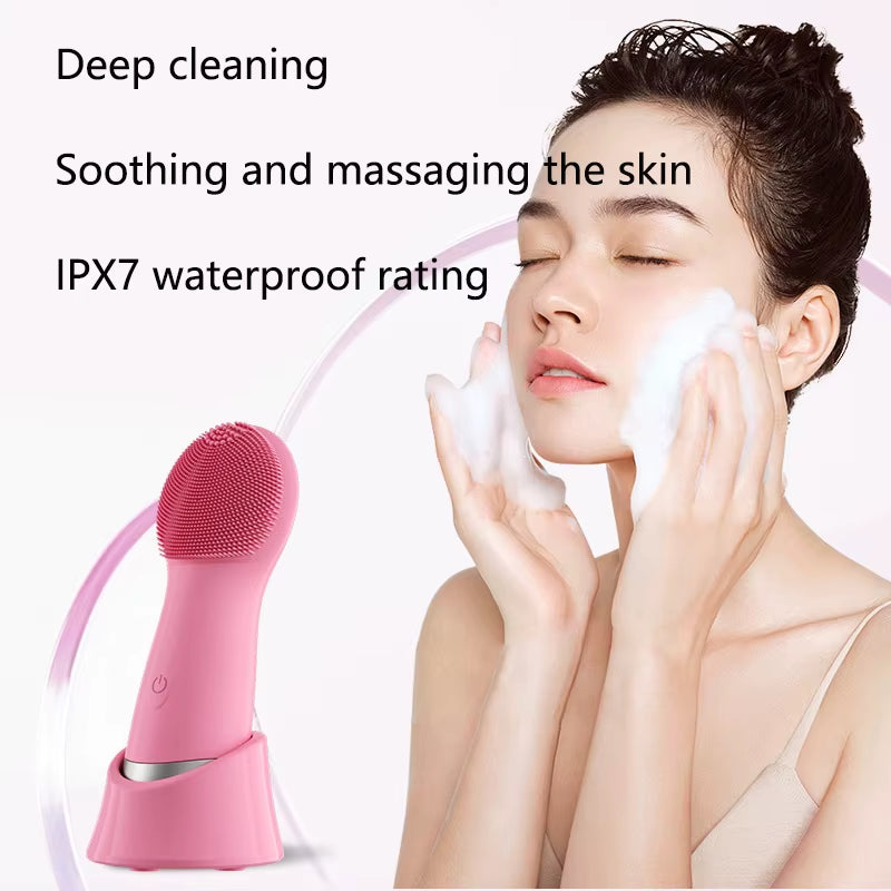 Electric Facial Cleaning Instrument Pore Cleansing Sonic Vibration Massage Silicone Brush Head Face ...