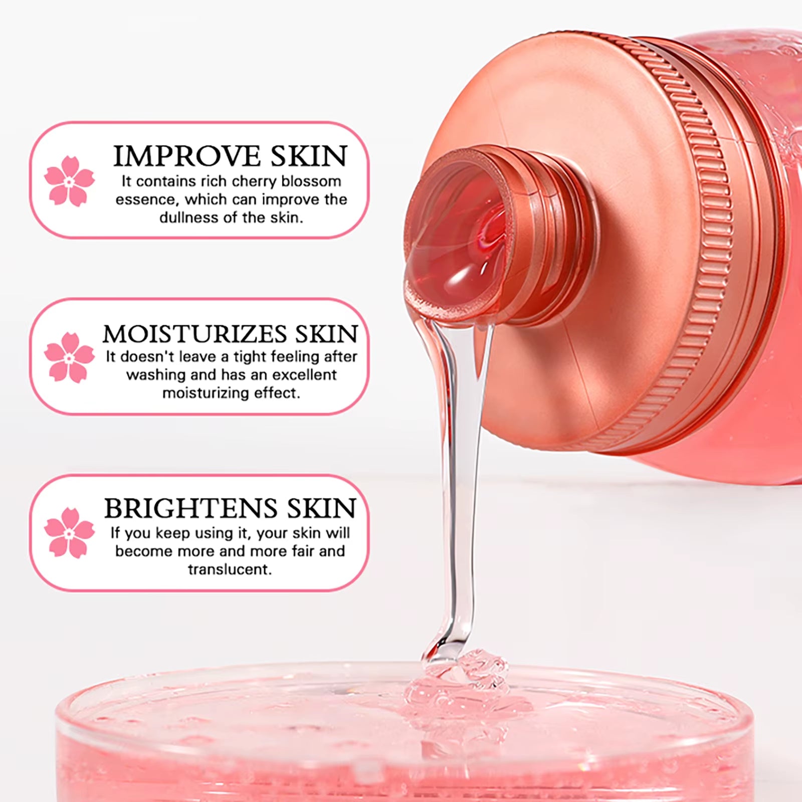 Natural Sakura Body Wash, Deep Clean Skin, Lightening, Moisturize, Nourish, Smooth Soft Skin, ...