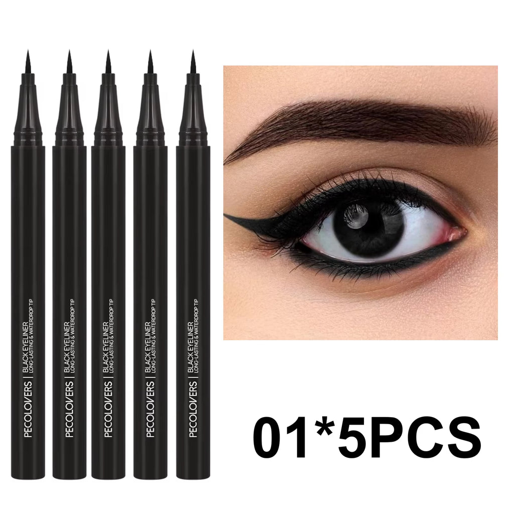 5Pcs/Set Smooth Liquid Eyeliner Pen, Waterproof, Long-Lasting Makeup, Black, Ultra-Fine Pen Tip,Eyelash