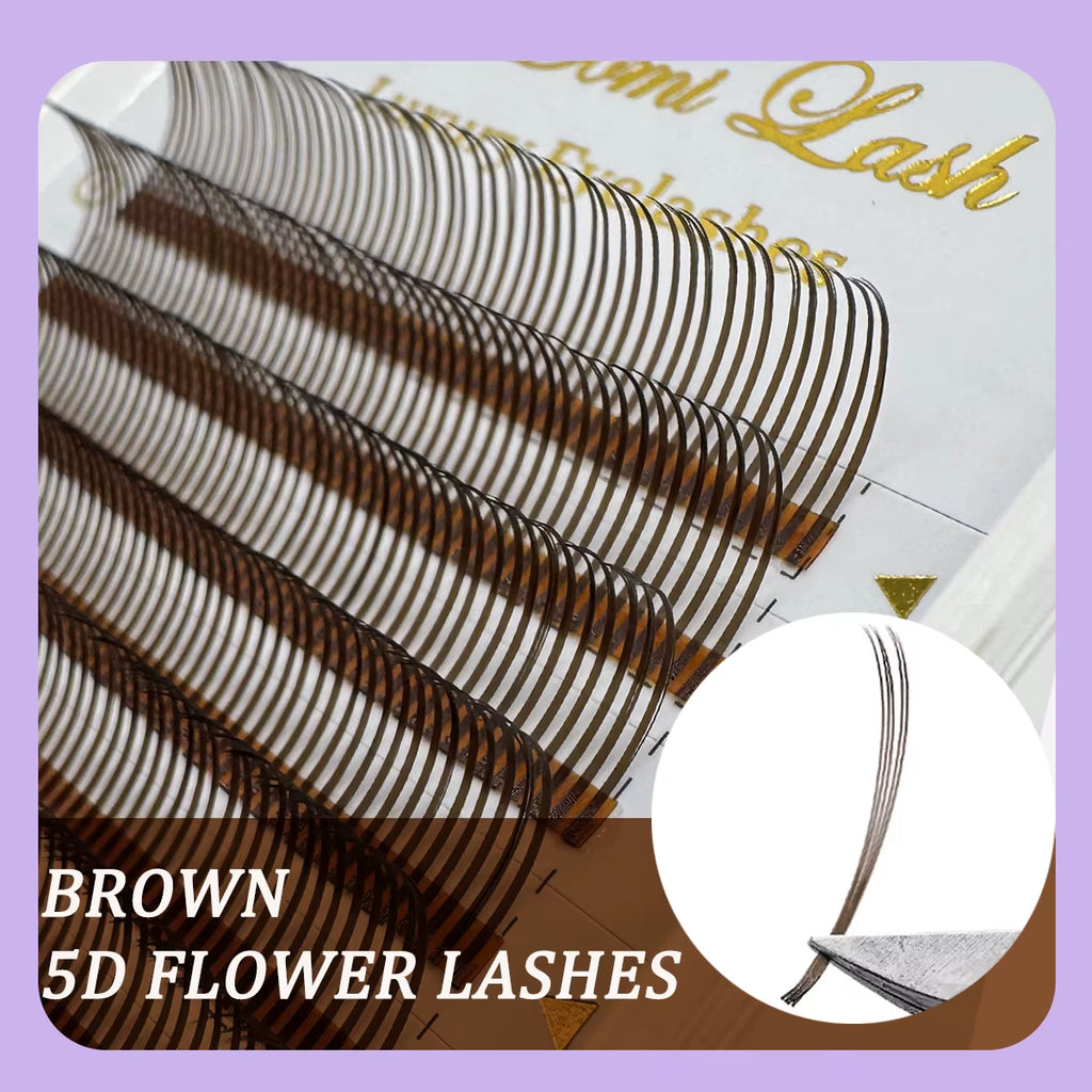 Domi Brown 5D Flower Lashes LC LB M Curl Spikes Eyelash Extensions Fluffy Volume Fans Wispy