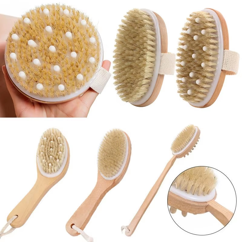 Wooden Body Brush Natural Boar Bristle Dry Skin Woman Man Body Brush Bamboo Wet Back Shower Brushes ...