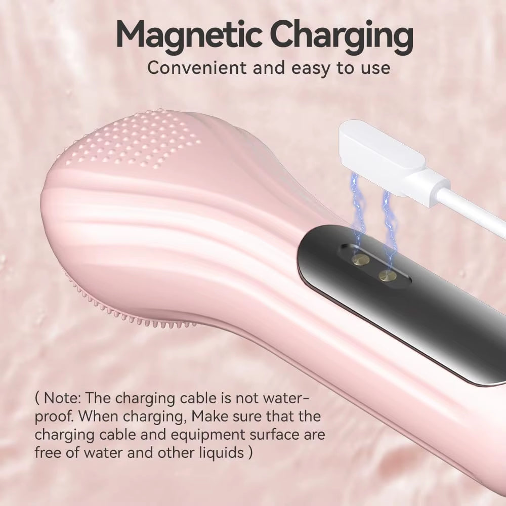 Silicone Face Scrubber Electric Facial Cleansing Brush with Heating Vibration Waterproof Face Wash B...