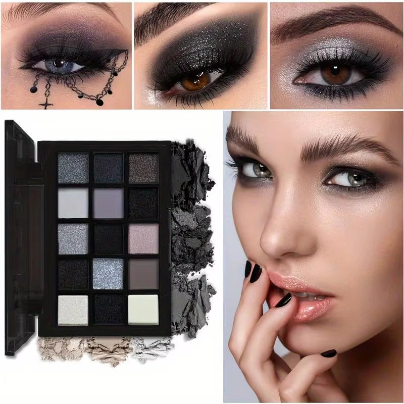 Black Smokey Eyeshadow Palette, 15 Colors ,Punk Style,Neutral Eye Make Up