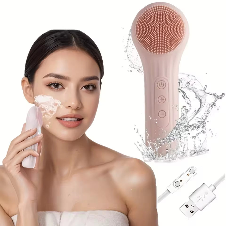 Silicone Face Scrubber IPX7 Waterproof 6-Speed Vibration Cleansing Brush 