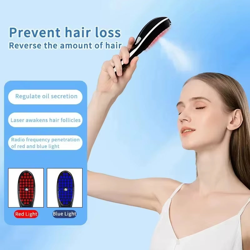 Anti Hair Loss Scalp Care Electric Massage Comb Red and Blue Light Therapy Scalp Vibration Massage B...