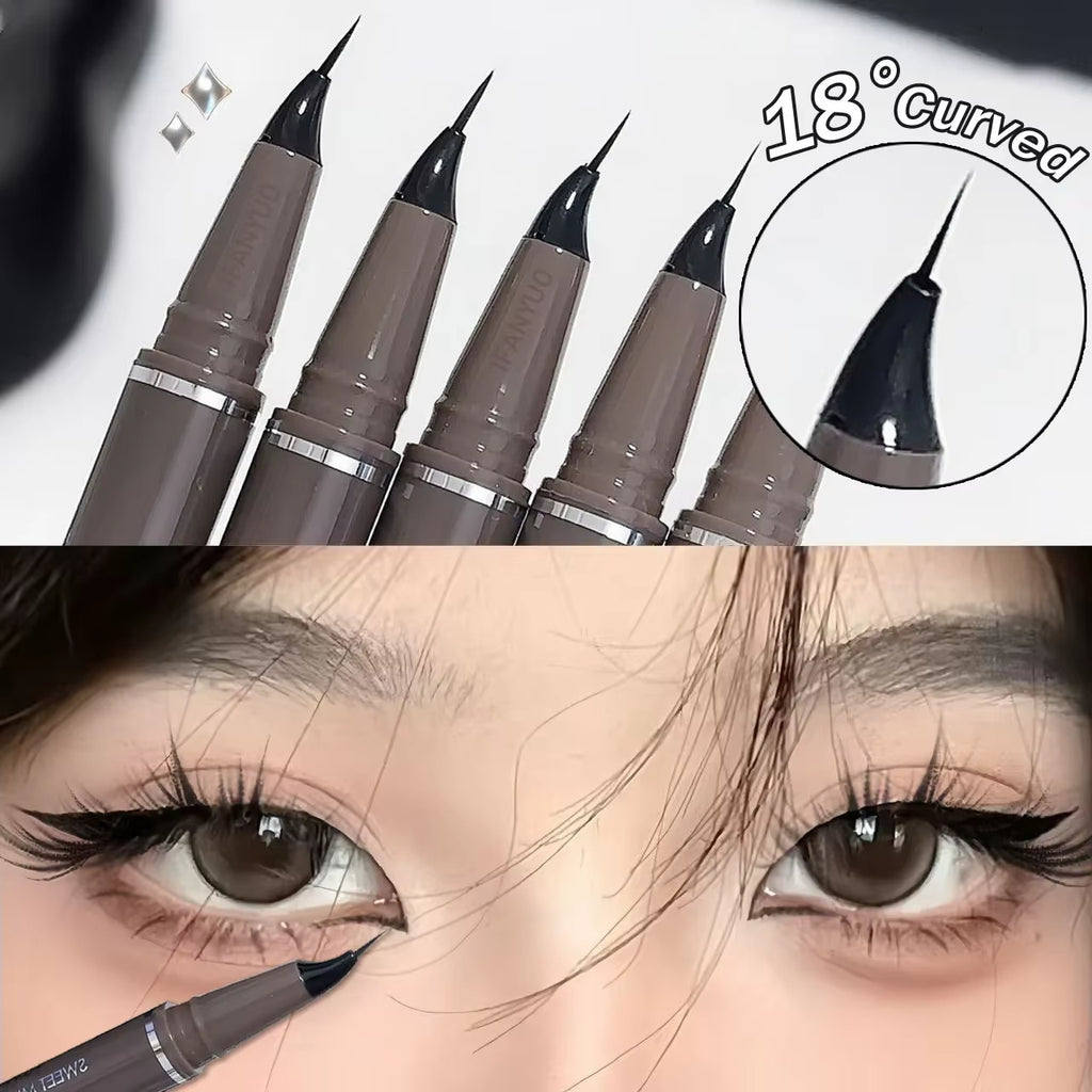 Curved Eyeliner Pen Quick Dry Liquid Eye Liner Easy to Draw Ultra-Fine Lying Silkworm Pencil Black B...