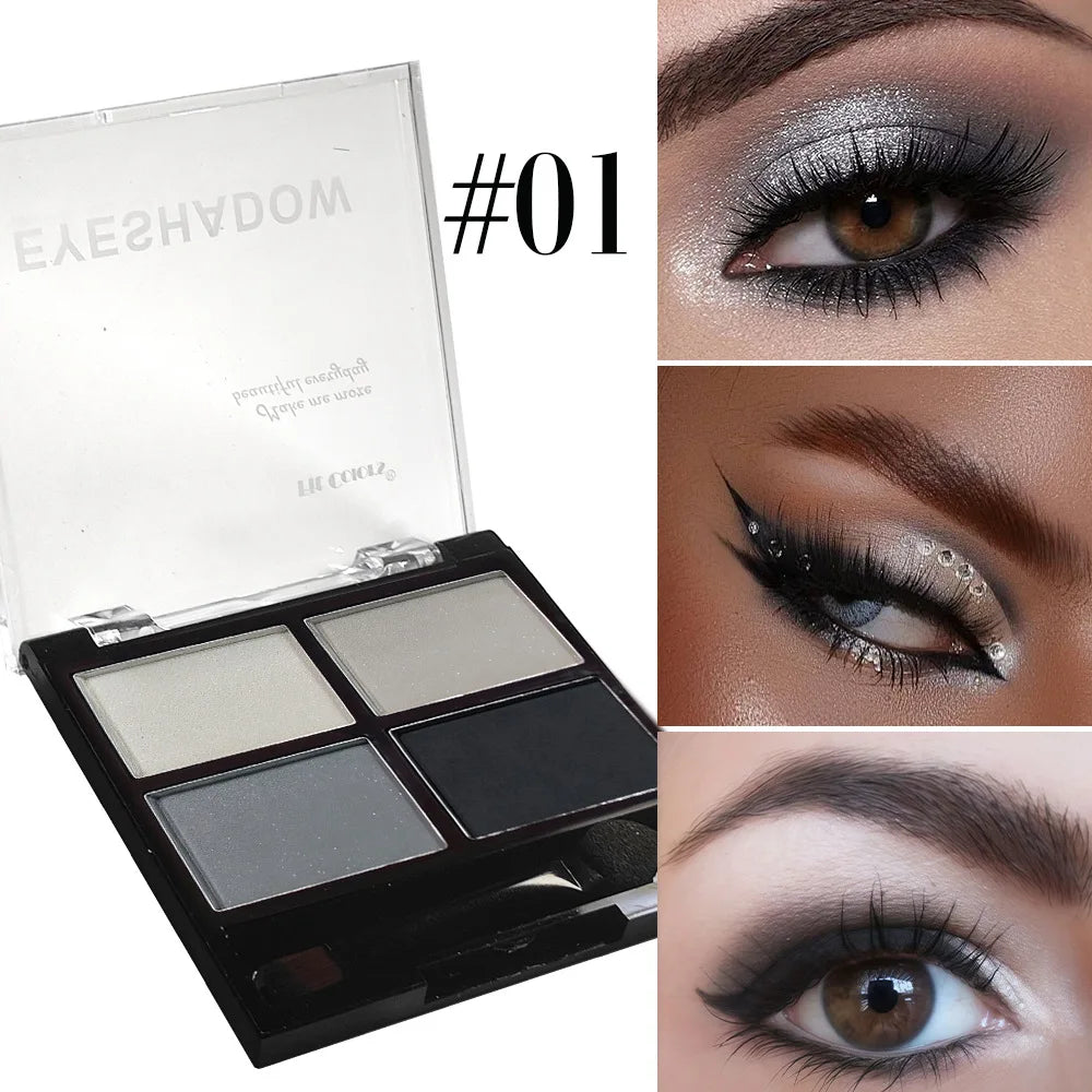  Palette Gray Black Smoky Makeup Matte Pearlescent Silkworm Brightening Base Eyes 4 color eyeshadow
