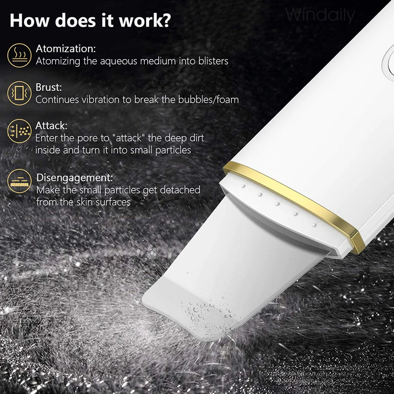 Ultrasonic Skin Scrubber Vibration Face Spatula Blackhead Remover Shovel Clean Cavitation Peeling Fa...