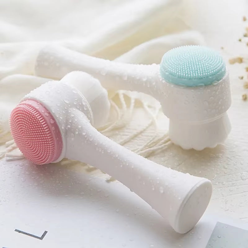 Silicone Face Brush, 2-In-1 Soft Silicone & Bristle Facial Cleansing Brush for Pore Cleaning & Gentl...