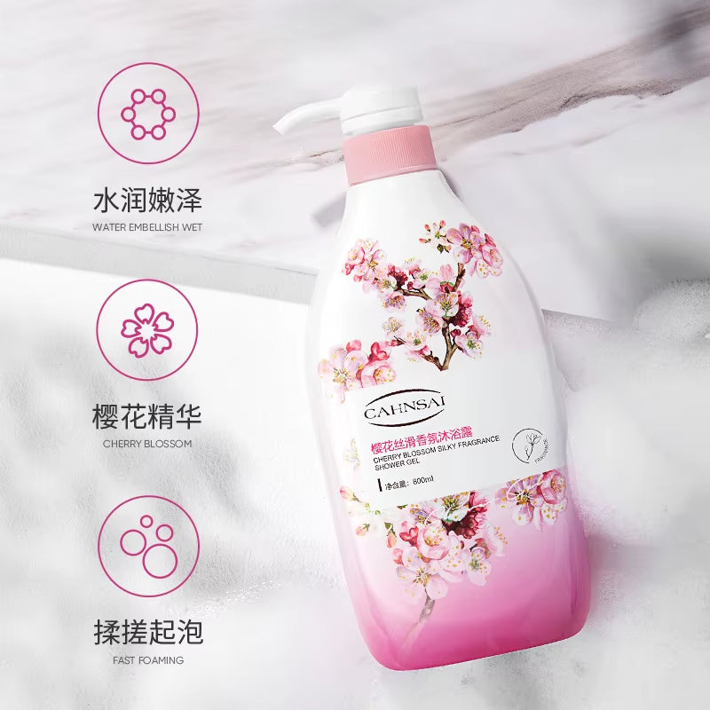 Sakura Silky Fragrance Shower Gel 800Ml Moisturizing Deep Cleansing Cherry Blossom Body Wash
