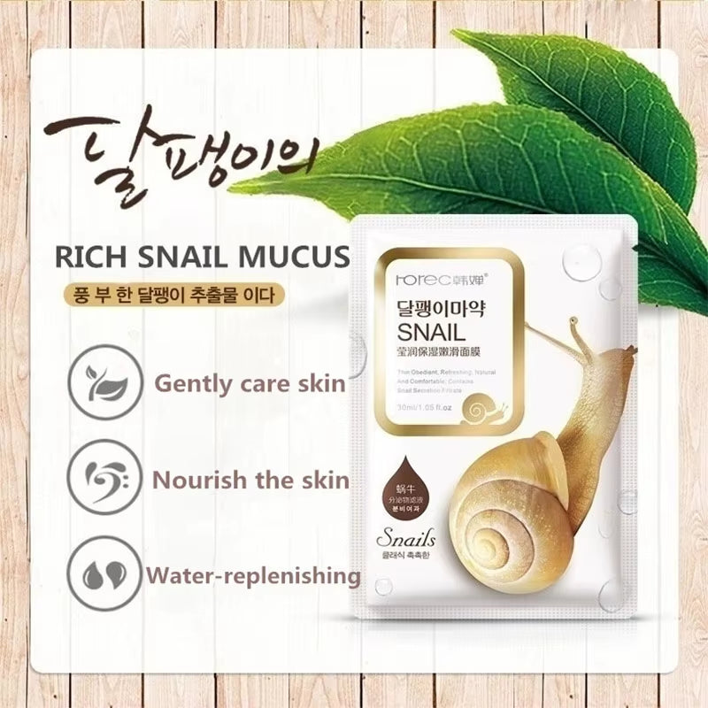 Snail Moisturizing Face Mask Anti-Aging anti Wrinkles Whitening Facial Masks 10/20/30Pcs S