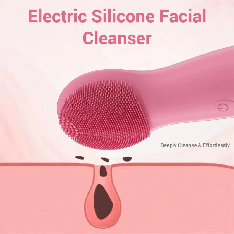 Electric Silicone Facial Cleanser Brush - Vibration Massage Roller & Waterproof Pore Cleaner, Skinca...