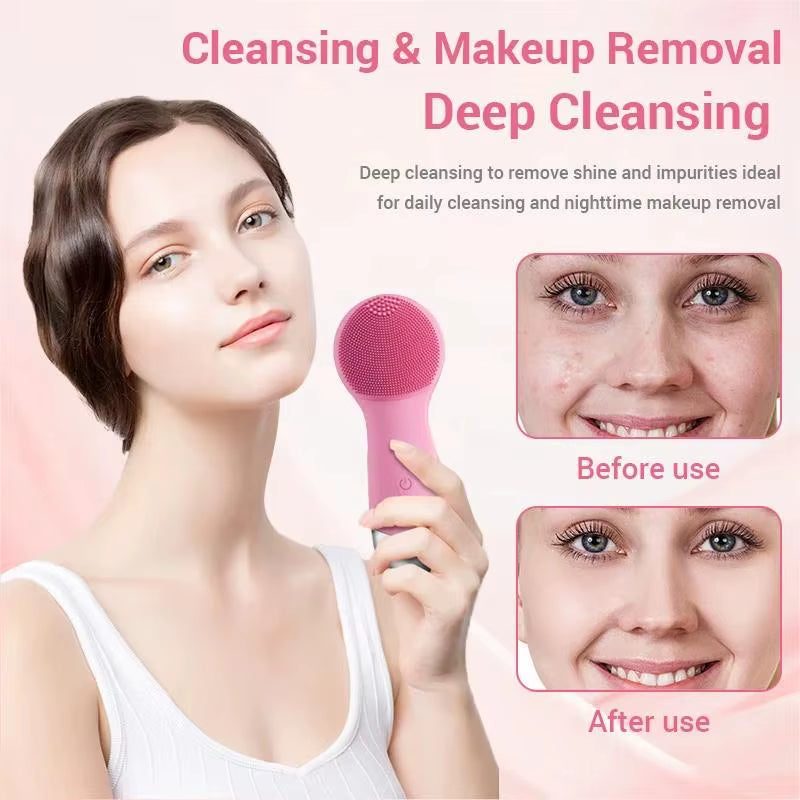 Electric Silicone Facial Cleanser Brush - Vibration Massage Roller & Waterproof Pore Cleaner, Skinca...