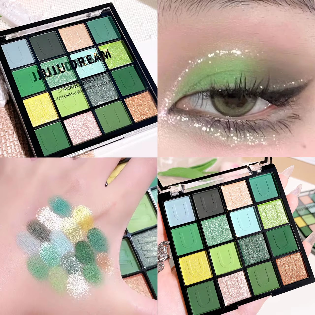 16 Grid Red Eyeshadow Tray Purple, Glitter Pearl Matte Eyeshadow, Shimmer Makeup Lasting Women, Kore...