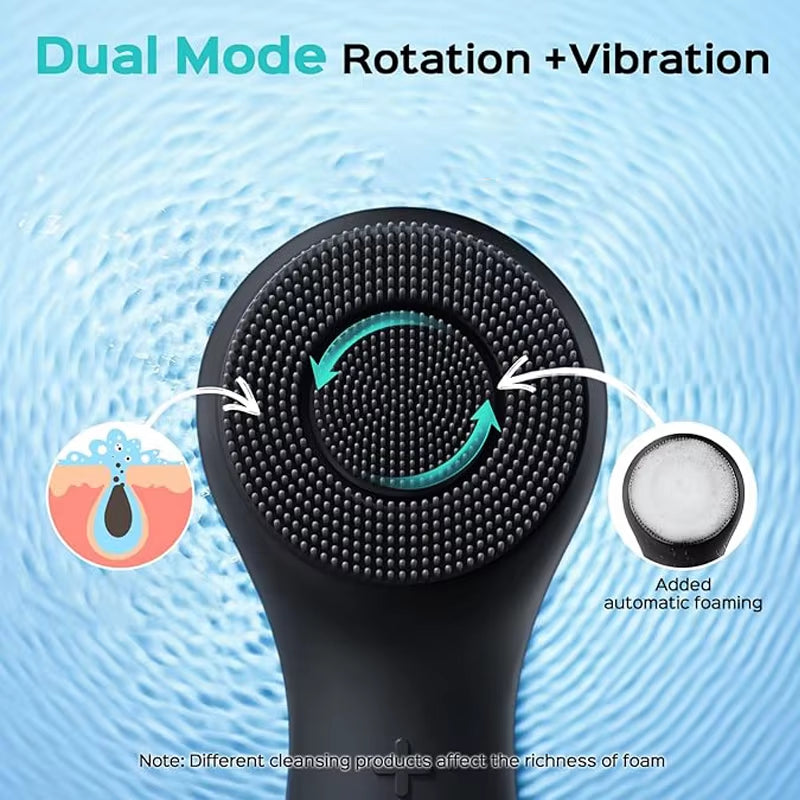 Facial Silicone Cleansing Brush with Dual Rotation and Vibration Modes, Facial Vibration Massage