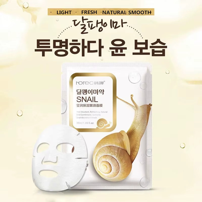 Snail Moisturizing Face Mask Anti-Aging anti Wrinkles Whitening Facial Masks 10/20/30Pcs S