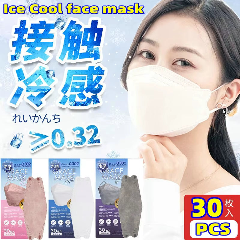 Japanese 3D Ice Silk Cool Face Mask with Four Layers of Independent Packaging Summer Coolness KN95 B...
