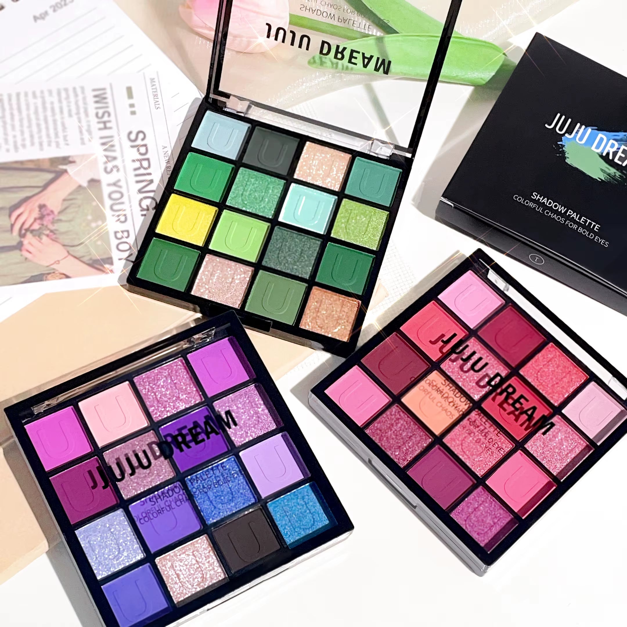  Koi, Mermaid, Enchanted Forest, with Pearlescent, Matte, and Fine Shimme 16-Color Eyeshadow Palette: 