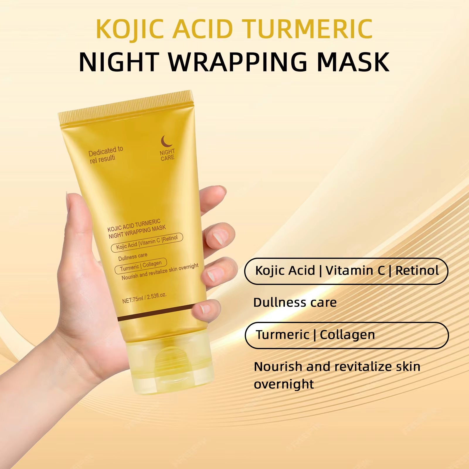 Kojic Acid Turmeric Night Wrapping Facial Mask Hydrating Moisturizing Brightening Peel-Off Mask