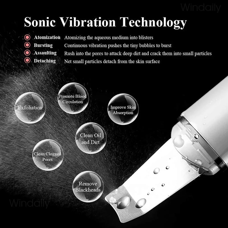 Ultrasonic Skin Scrubber Vibration Face Spatula Blackhead Remover Shovel Clean Cavitation Peeling Fa...