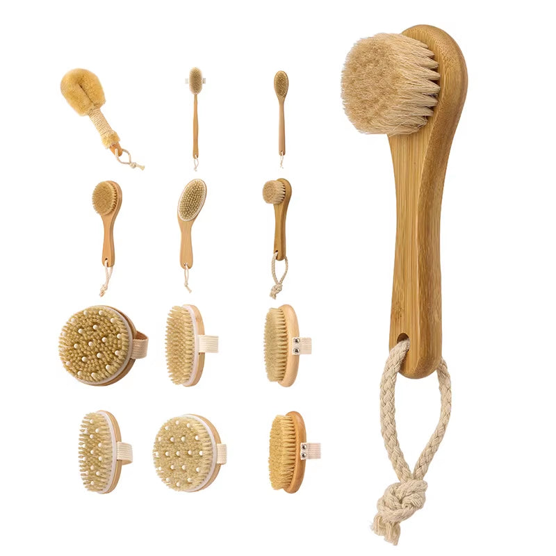 Wooden Body Brush Natural Boar Bristle Dry Skin Woman Man Body Brush Bamboo Wet Back Shower Brushes ...