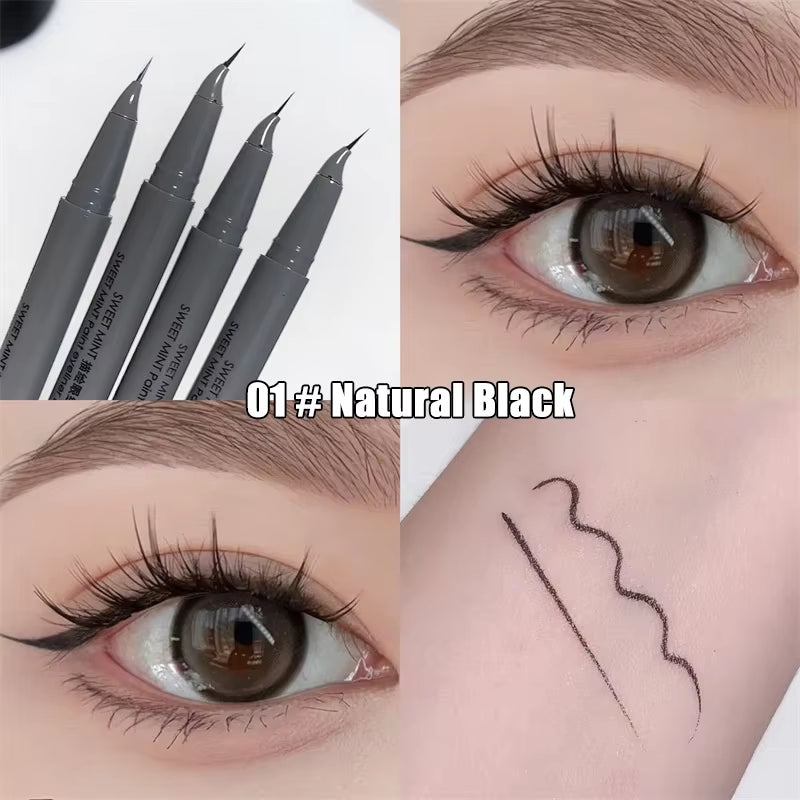 Curved Eyeliner Pen Quick Dry Liquid Eye Liner Easy to Draw Ultra-Fine Lying Silkworm Pencil Black B...