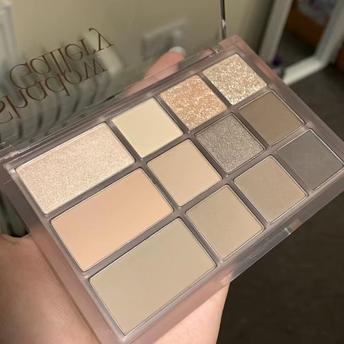 12Color Pink Brown Eye Shadow Tray Pearl Glitter Earth Matte Chocolate Eyeshadow Palette Korea Low S...