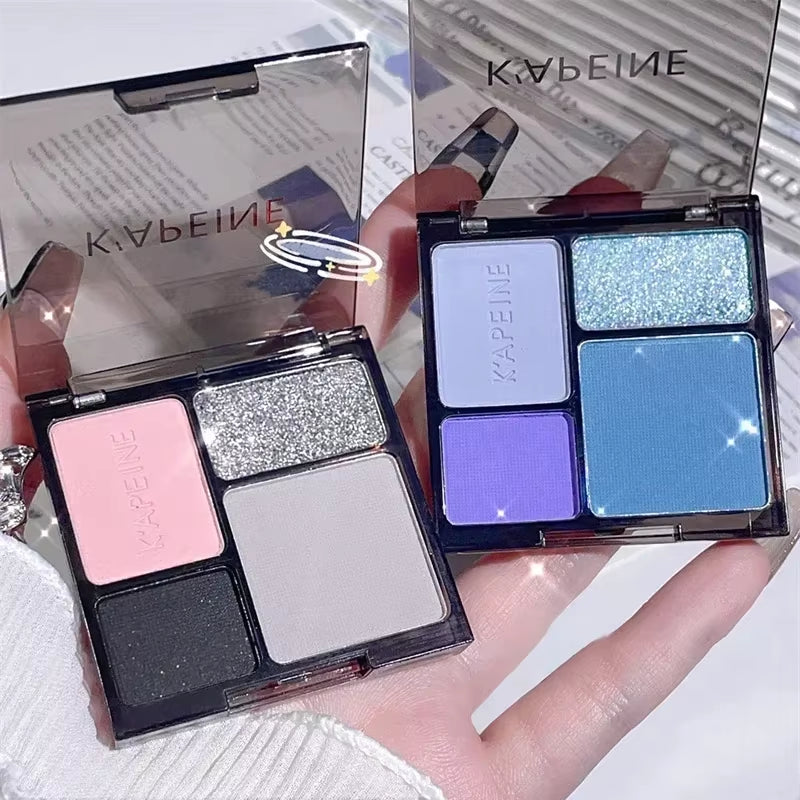 4-Color Eye Shadow Palette Makeup Glitter Blue Pearlescent Metallic Korean Acrylic Smoky Eye Shadow
