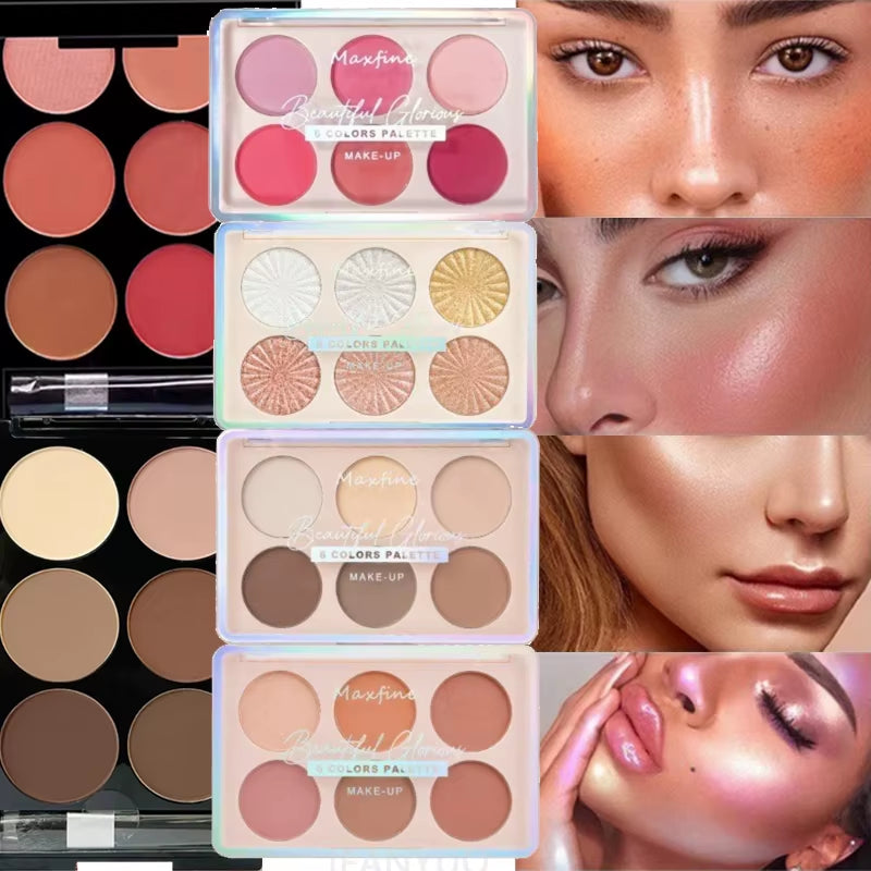 6-Color Blush and Contouring All-In-One Palette Pearlescent Matte Powder Face Blusher Glitter Highli face and cheek