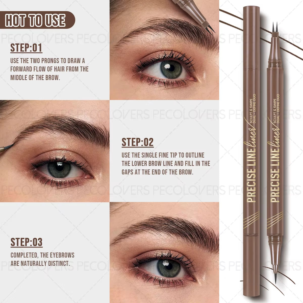 Forks Eyebrow Pencil Dual-Ended Artist Ultra-Fine Waterproof & Sweatproof 1PC 2 