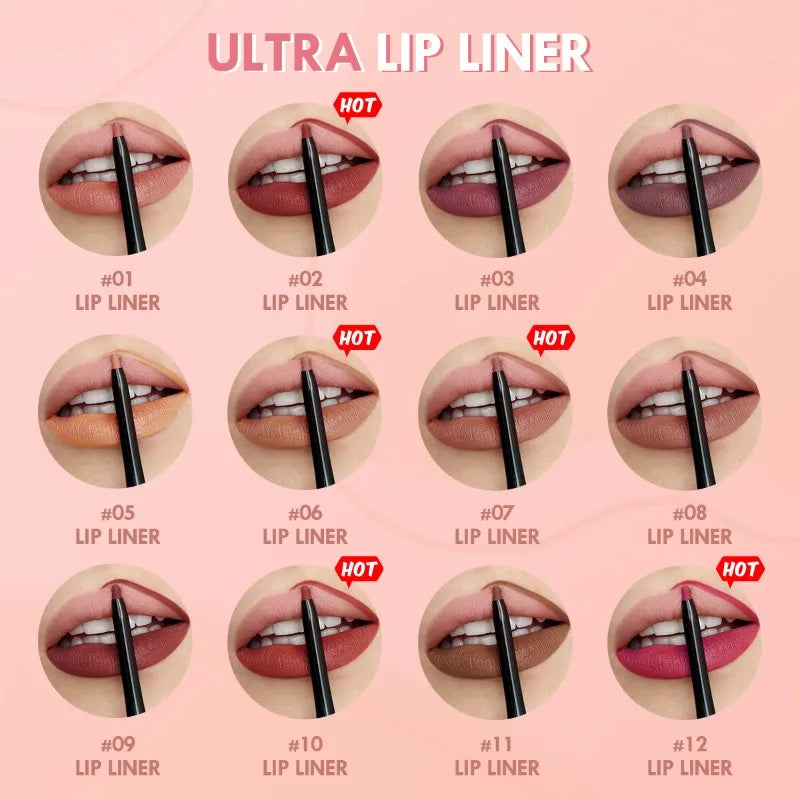 Waterproof Matte Lipliner Pencil Red Contour Tint Lipstick Long Lasting Non-Stick Cup Moisturising Eyeliner