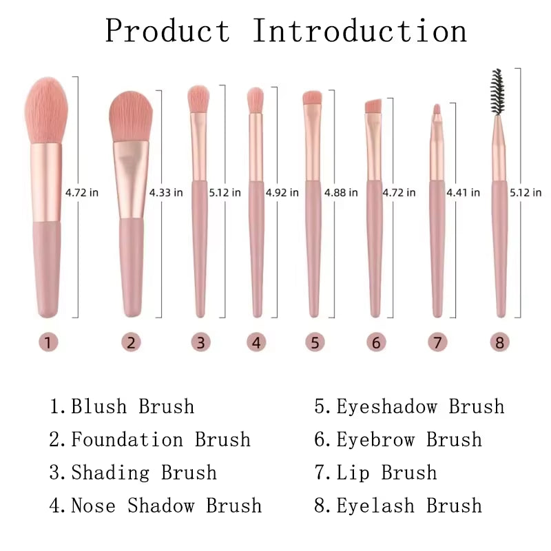 Mini Soft and Fluffy Makeup Brush Set, Perfect for Makeup Beginners, Used for Foundation, 8-Piece Mini Face & Cheeks